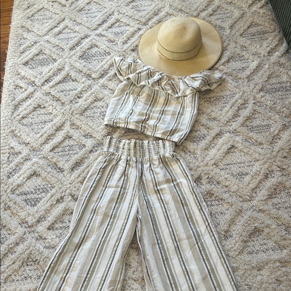 Striped Cream & Gray set perfect for Easter